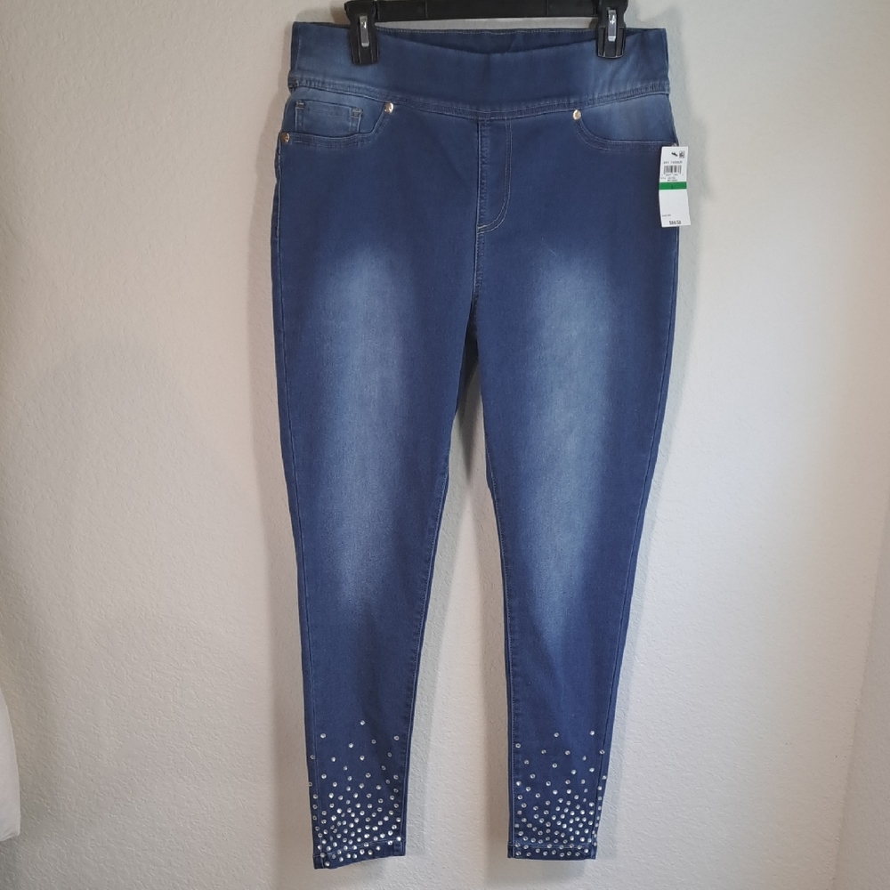 Thalia Sodi Women’s NWT Denim Jeans Stretchy Rhinestones Pull on Jeggings Large